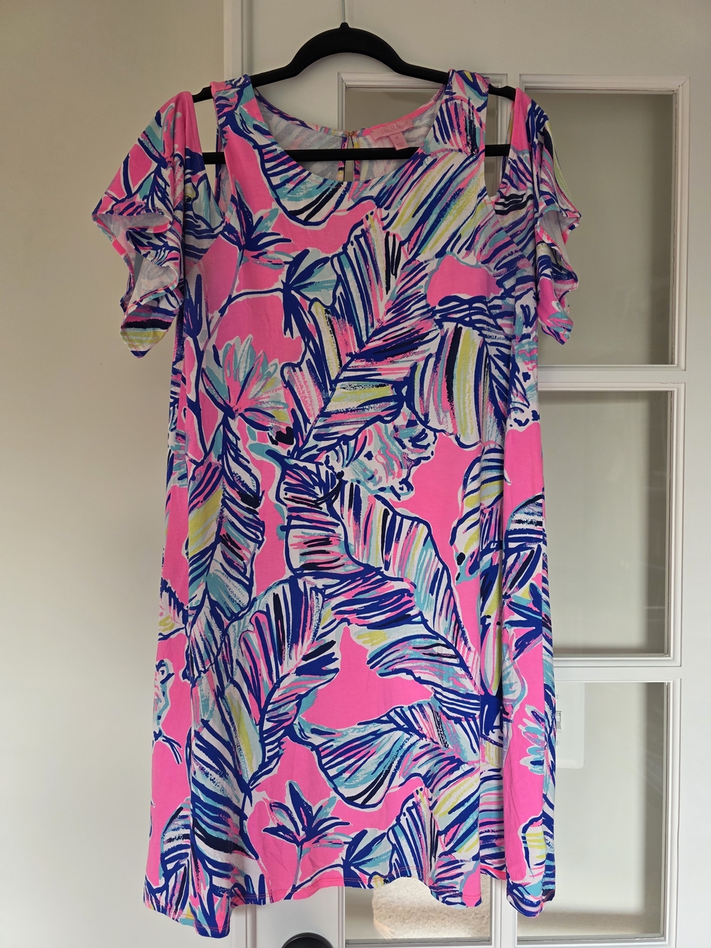 Lilly Pulitzer Hot Pink Tropical Cold-Shoulder Dress